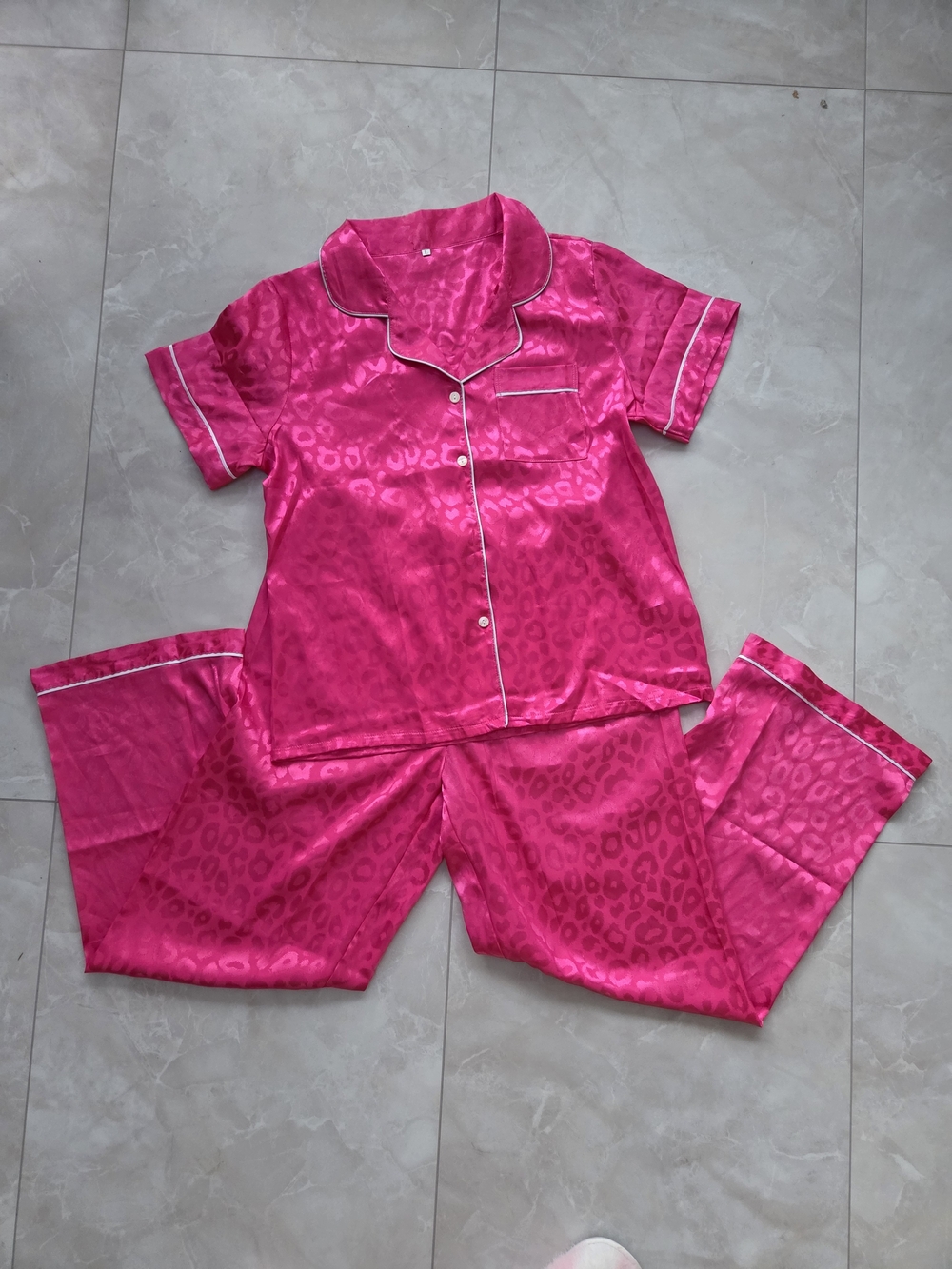 Women's Satin Short-Sleeve Pajama Set - Hot Pink